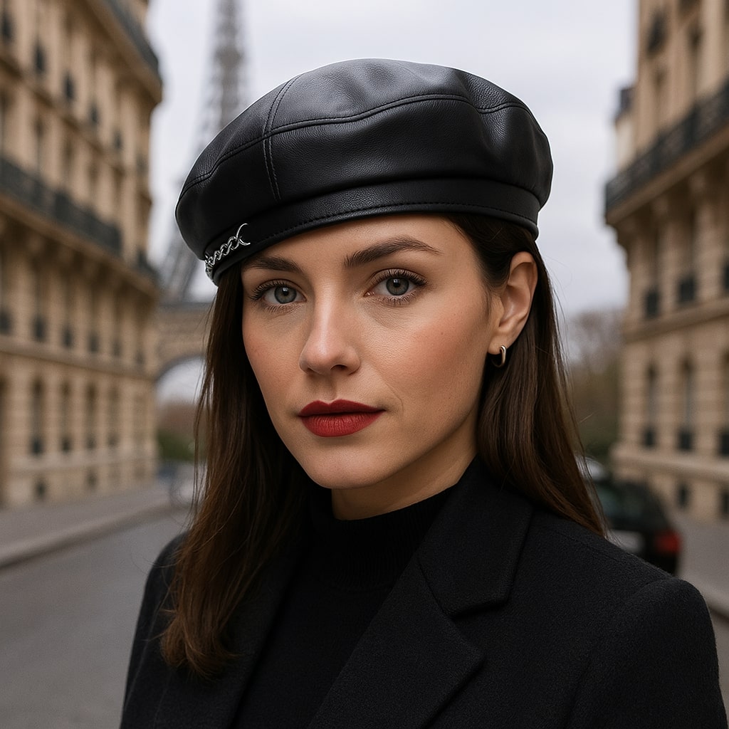 Béret Femme en Cuir avec Chaine
