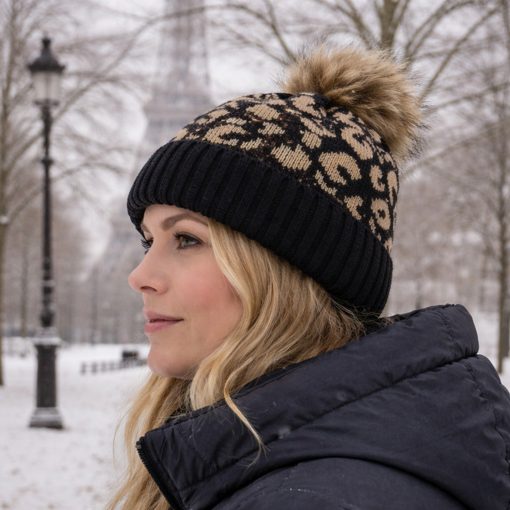 Bonnet Femme Léopard avec Pompon Douillet – Cheelyah