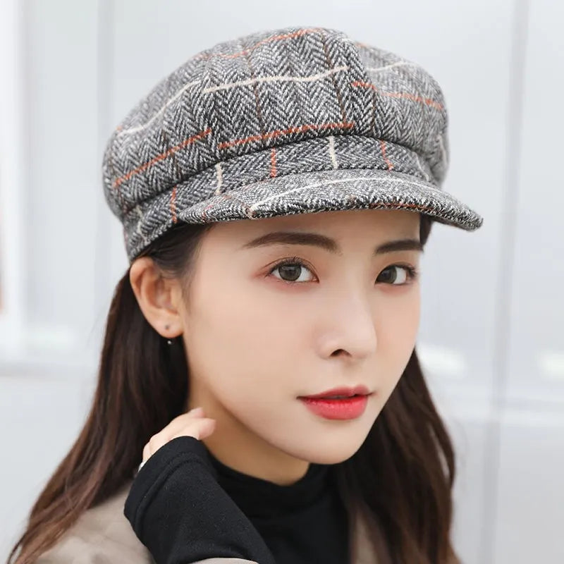 Béret Casquette Gavroche Femme à Carreaux - Gridin