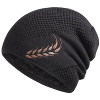 Bonnet Long en Maille avec Broderie Feuille - LeafyWarm