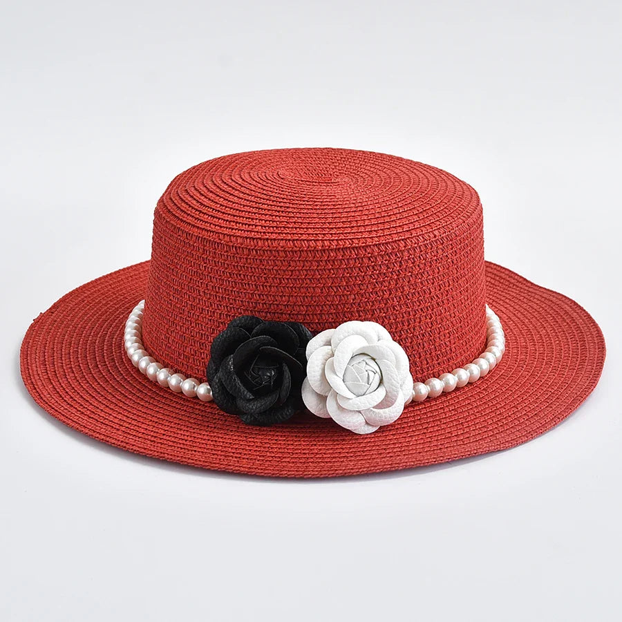 Chapeau de Paille Femme – Fleurs Décoratives et Perles