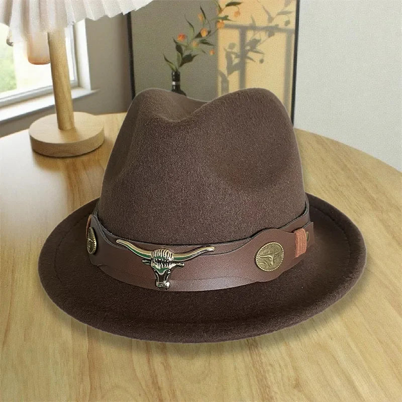 Chapeau Fedora Feutre – Bande Cuir Décor Longhorn