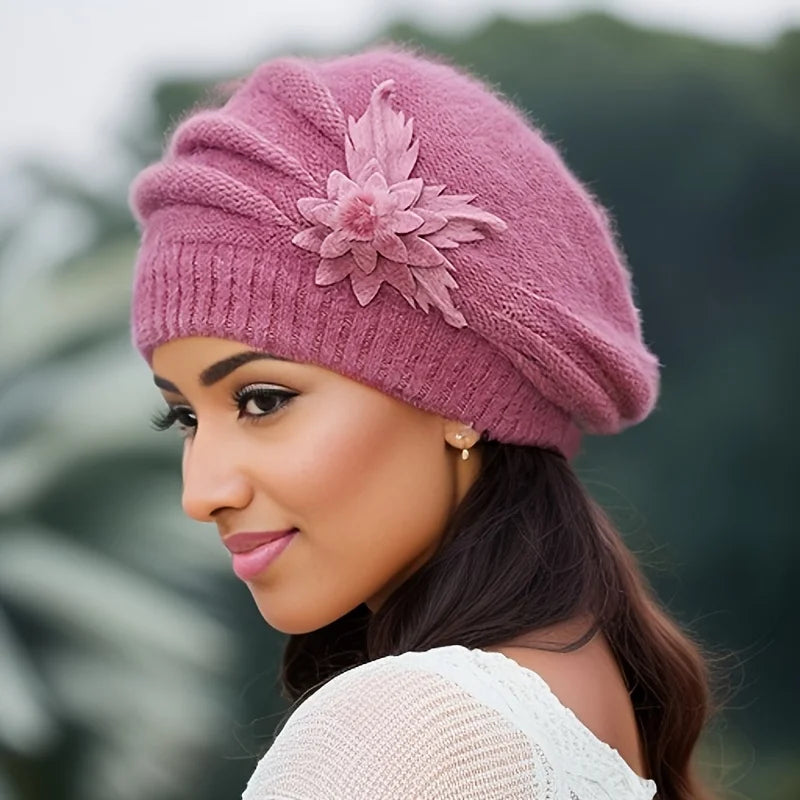 Bonnet Femme Tricoté Fleur Élégante - Nordika