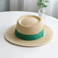 Chapeau de Paille Style Canotier – Bord Plat et Ruban