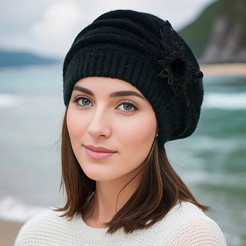 Bonnet Femme Tricoté Fleur Élégante - Nordika