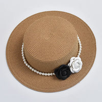 Chapeau de Paille Femme – Fleurs Décoratives et Perles