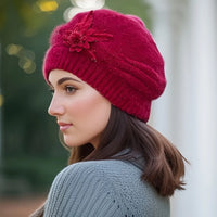 Bonnet Femme Tricoté Fleur Élégante - Nordika