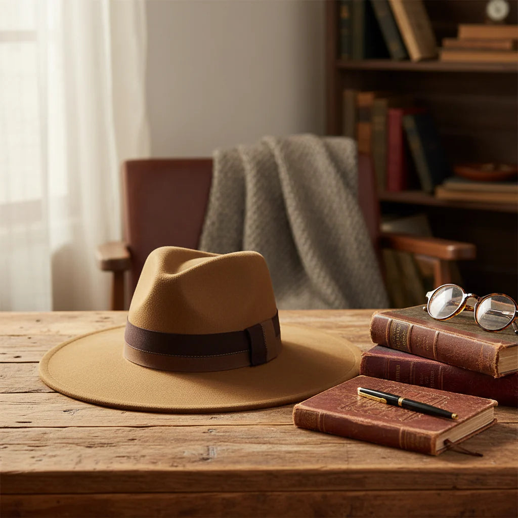 Chapeau Fedora Suédine – Bord Large et Ruban Contrasté