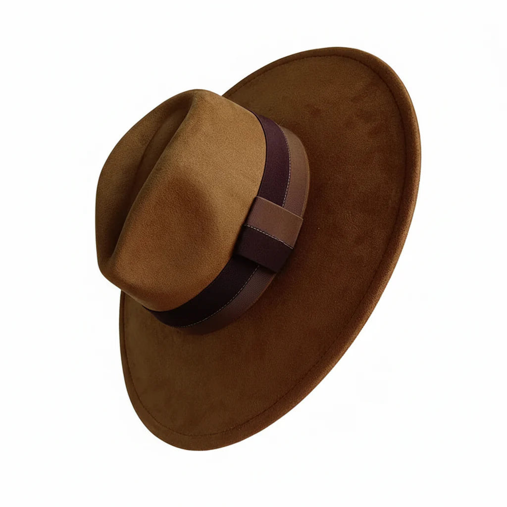 Chapeau Fedora Suédine – Bord Large et Ruban Contrasté