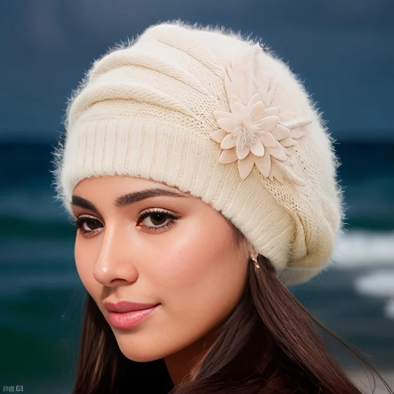 Bonnet Femme Tricoté Fleur Élégante - Nordika