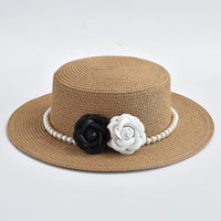 Chapeau de Paille Femme – Fleurs Décoratives et Perles