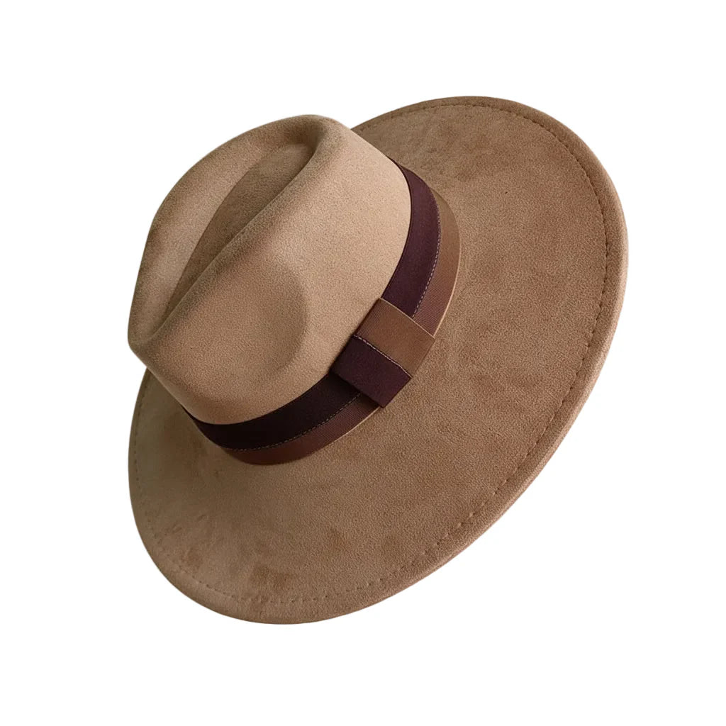 Chapeau Fedora Suédine – Bord Large et Ruban Contrasté