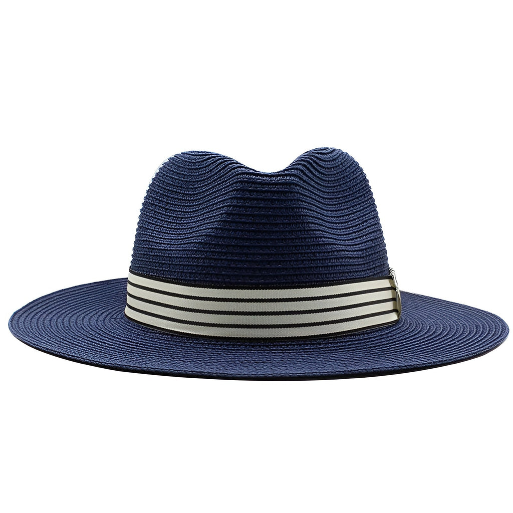 Authentic Aficionado Straw Panama Hat in navy blue – unisex beach sun hat UK